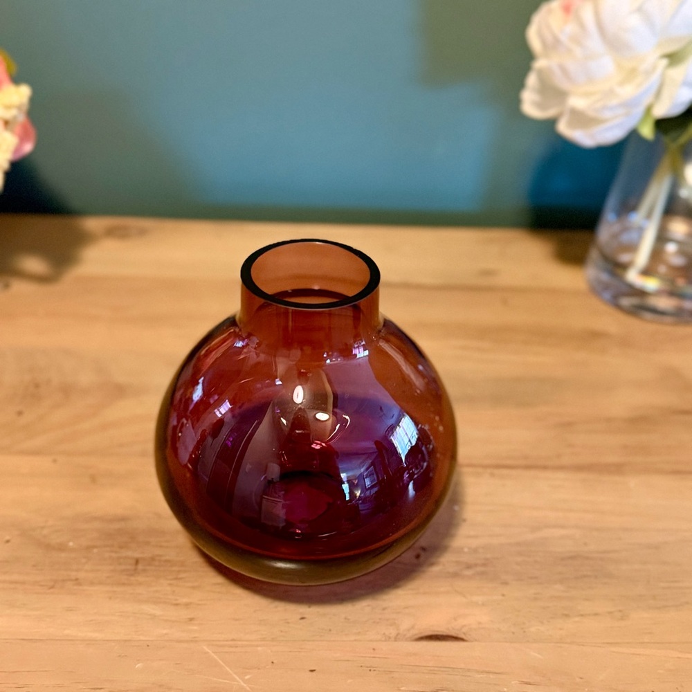 Crate & Barrel Amethyst Glass Vase Poland Round Bulb Vintage Style